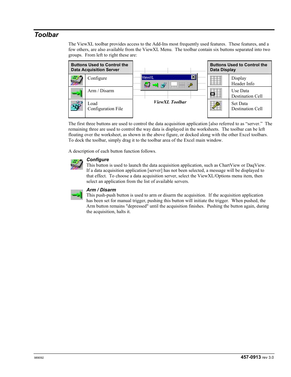 Toolbar, Using the viewxl program api …… vxl-8 | Measurement Computing TempScan/1100 User Manual | Page 185 / 306