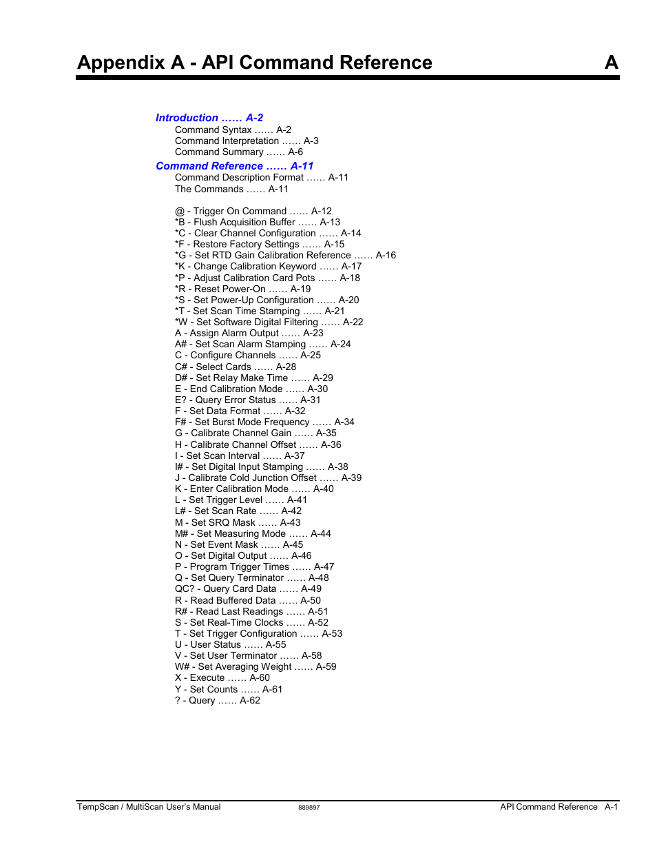 Appendix a - api command reference, X a- api command reference, In appendix a- api command ref | In appendix a, Api command reference, Nds, see appendix a- api command reference, Appendix a – api command reference, Appendix a - api command reference a | Measurement Computing TempScan/1100 User Manual | Page 197 / 306