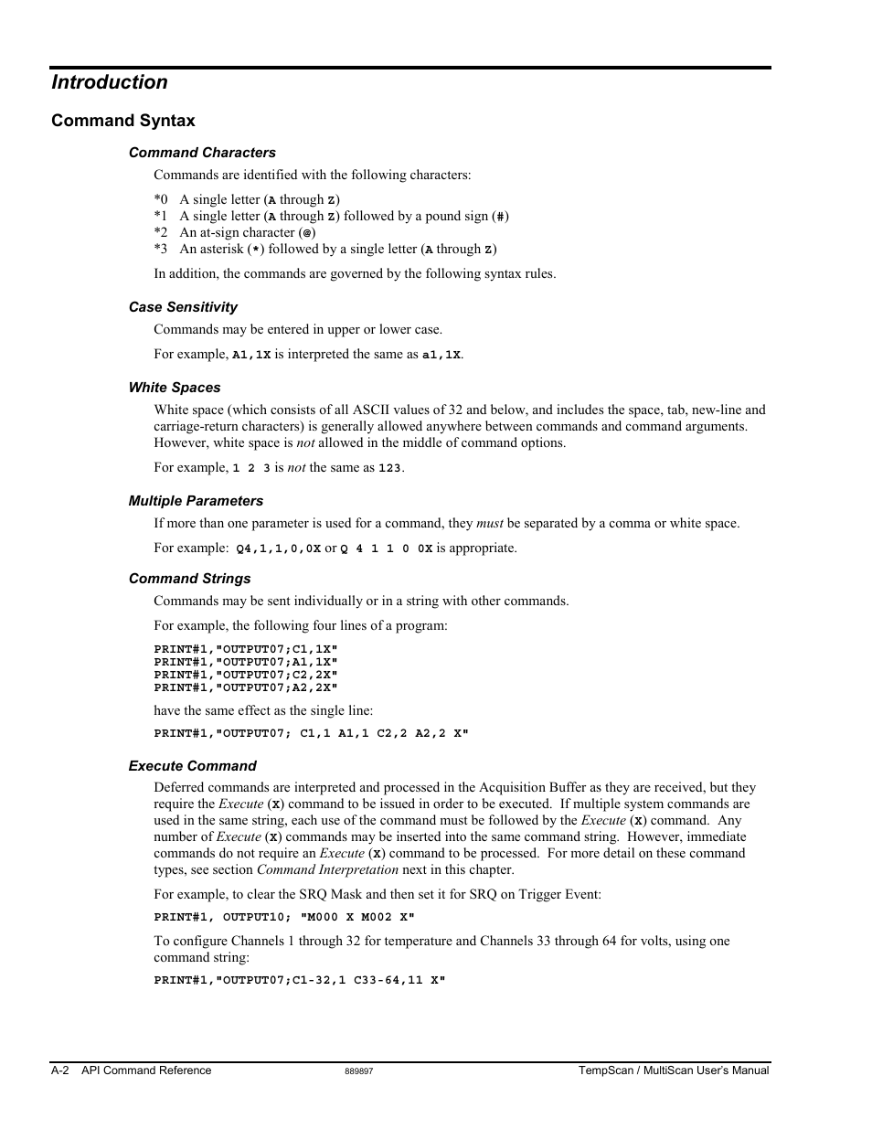 Introduction, Command syntax | Measurement Computing TempScan/1100 User Manual | Page 198 / 306