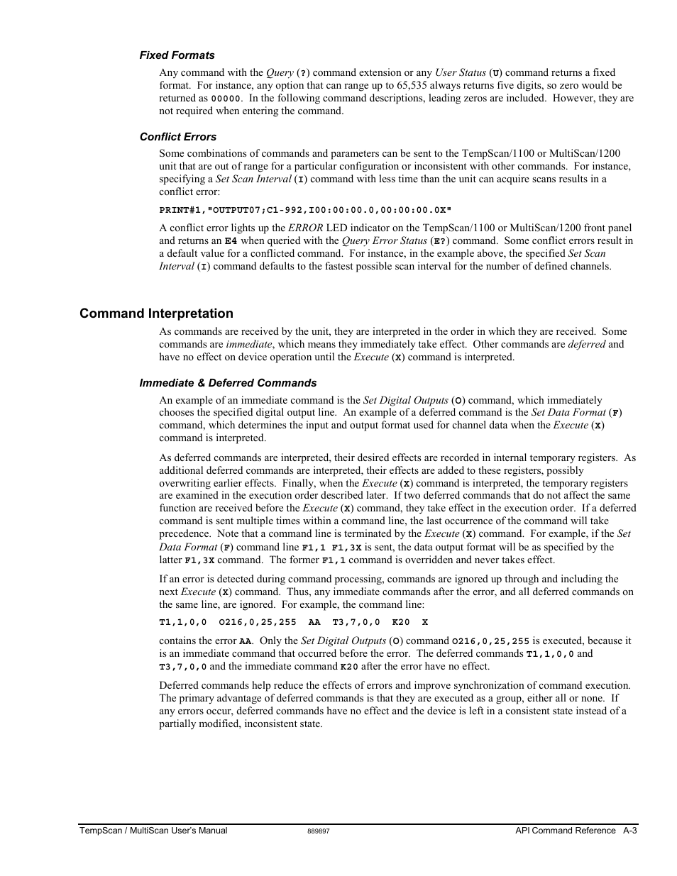 Command interpretation | Measurement Computing TempScan/1100 User Manual | Page 199 / 306
