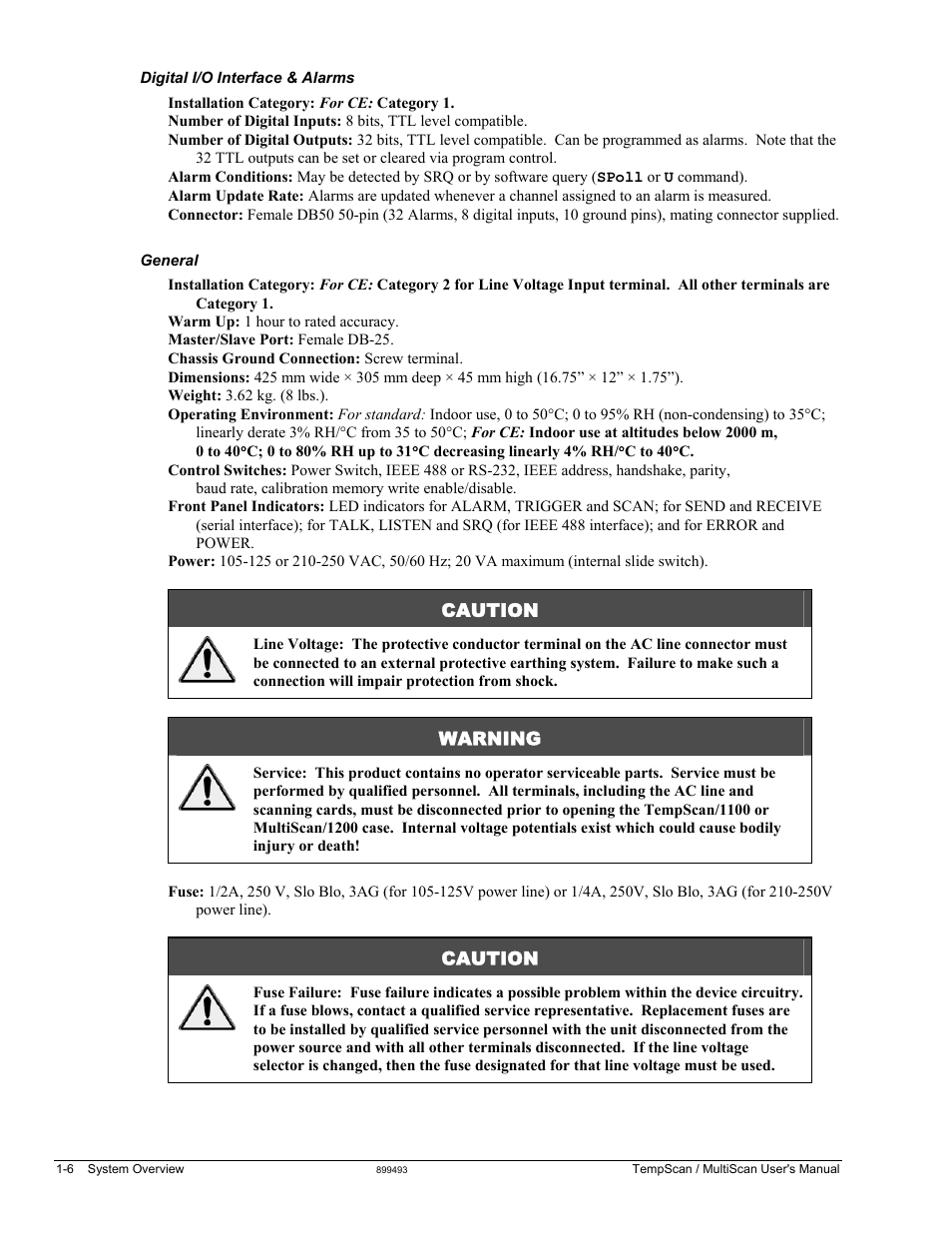 Caution, Warning | Measurement Computing TempScan/1100 User Manual | Page 20 / 306