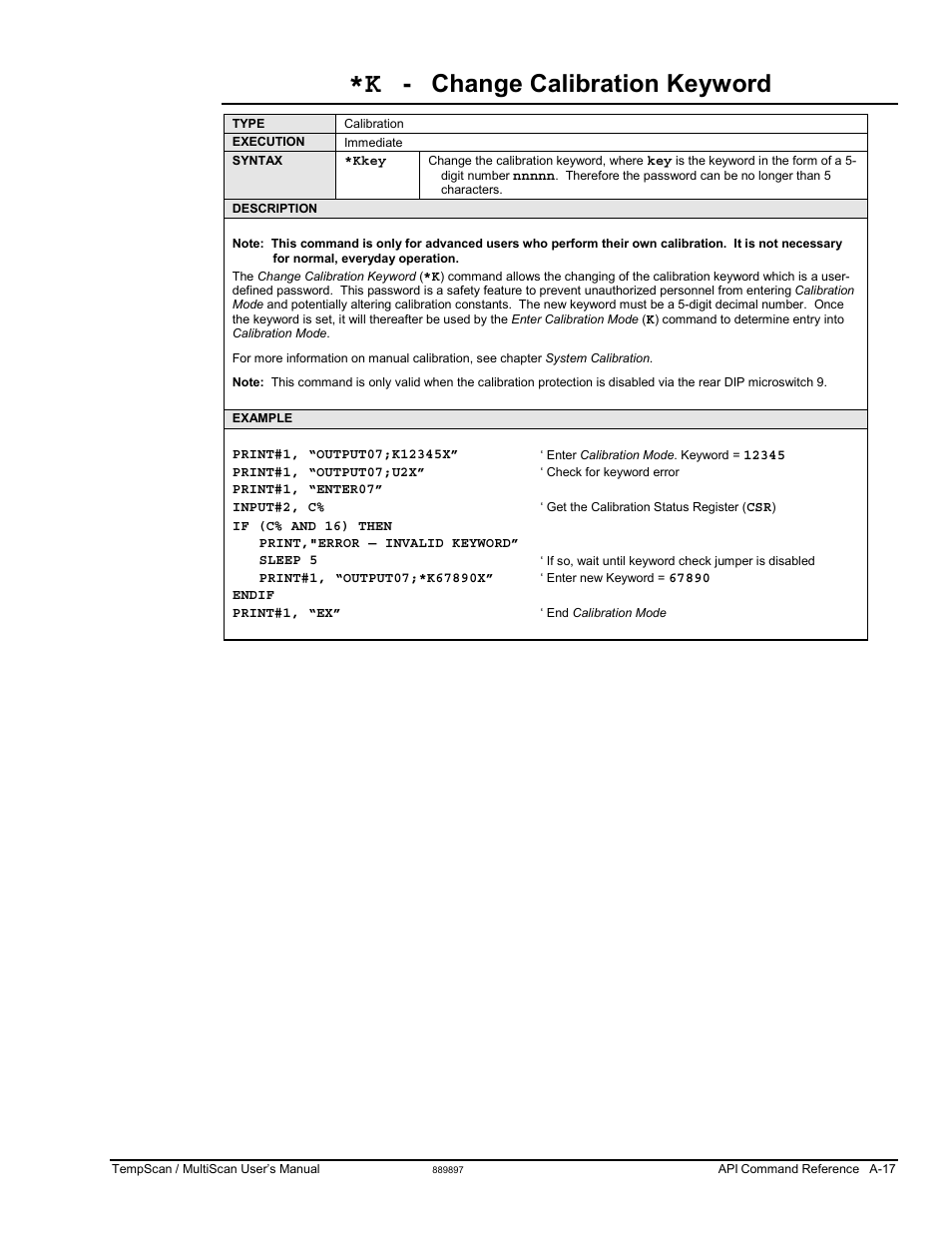 Change calibration keyword | Measurement Computing TempScan/1100 User Manual | Page 213 / 306