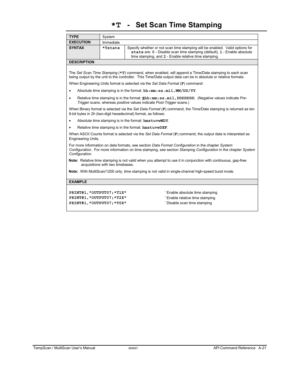 Set scan time stamping | Measurement Computing TempScan/1100 User Manual | Page 217 / 306