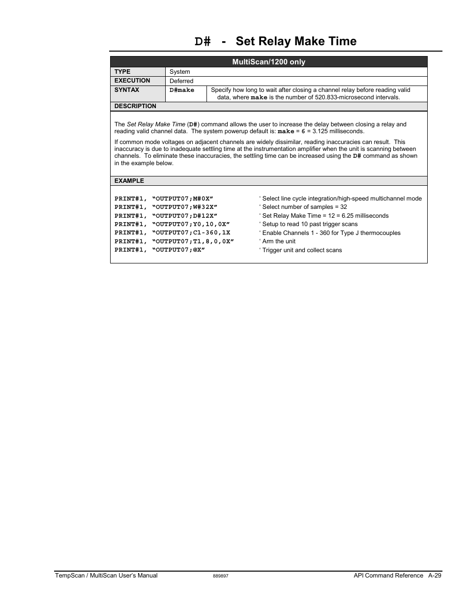 Set relay make time | Measurement Computing TempScan/1100 User Manual | Page 225 / 306