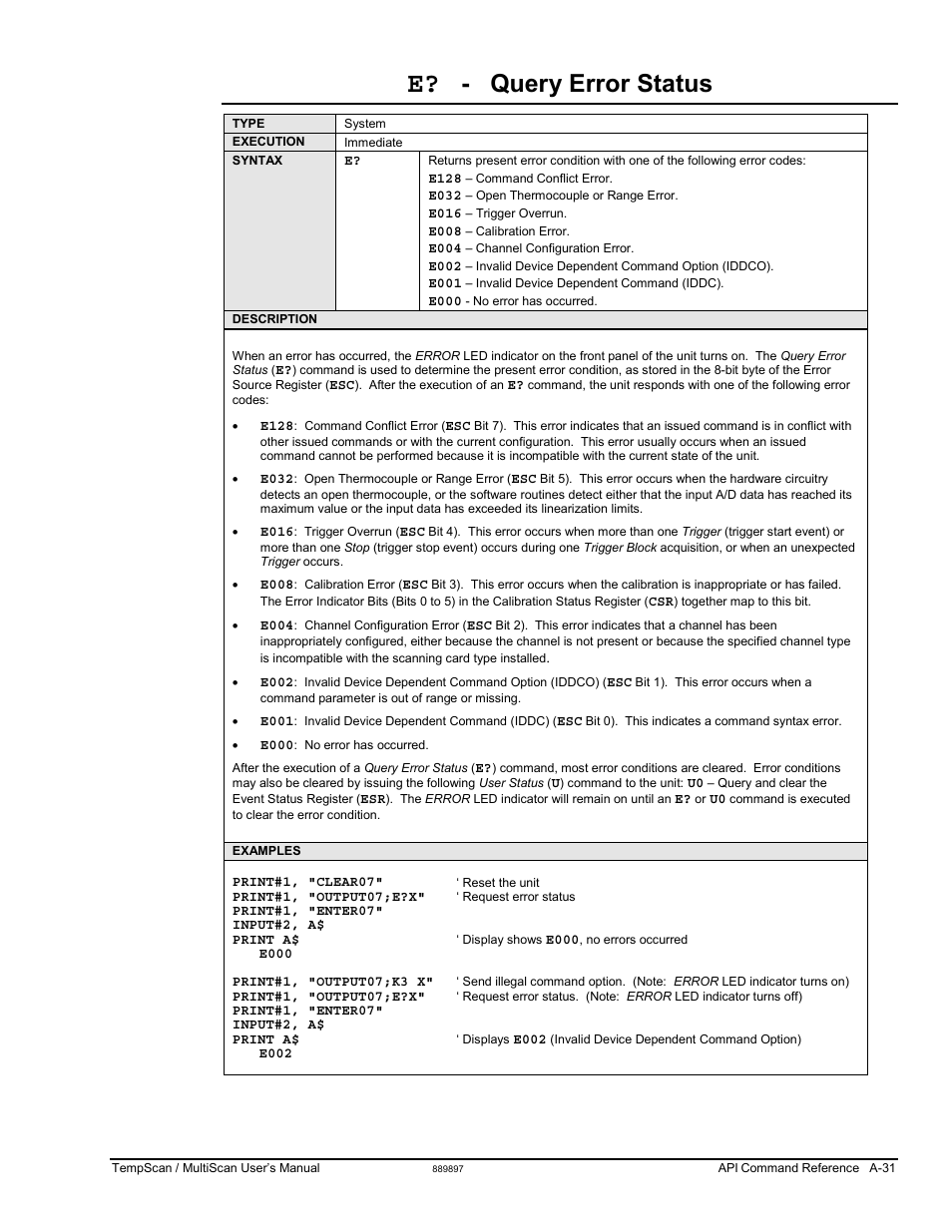 Query error status | Measurement Computing TempScan/1100 User Manual | Page 227 / 306