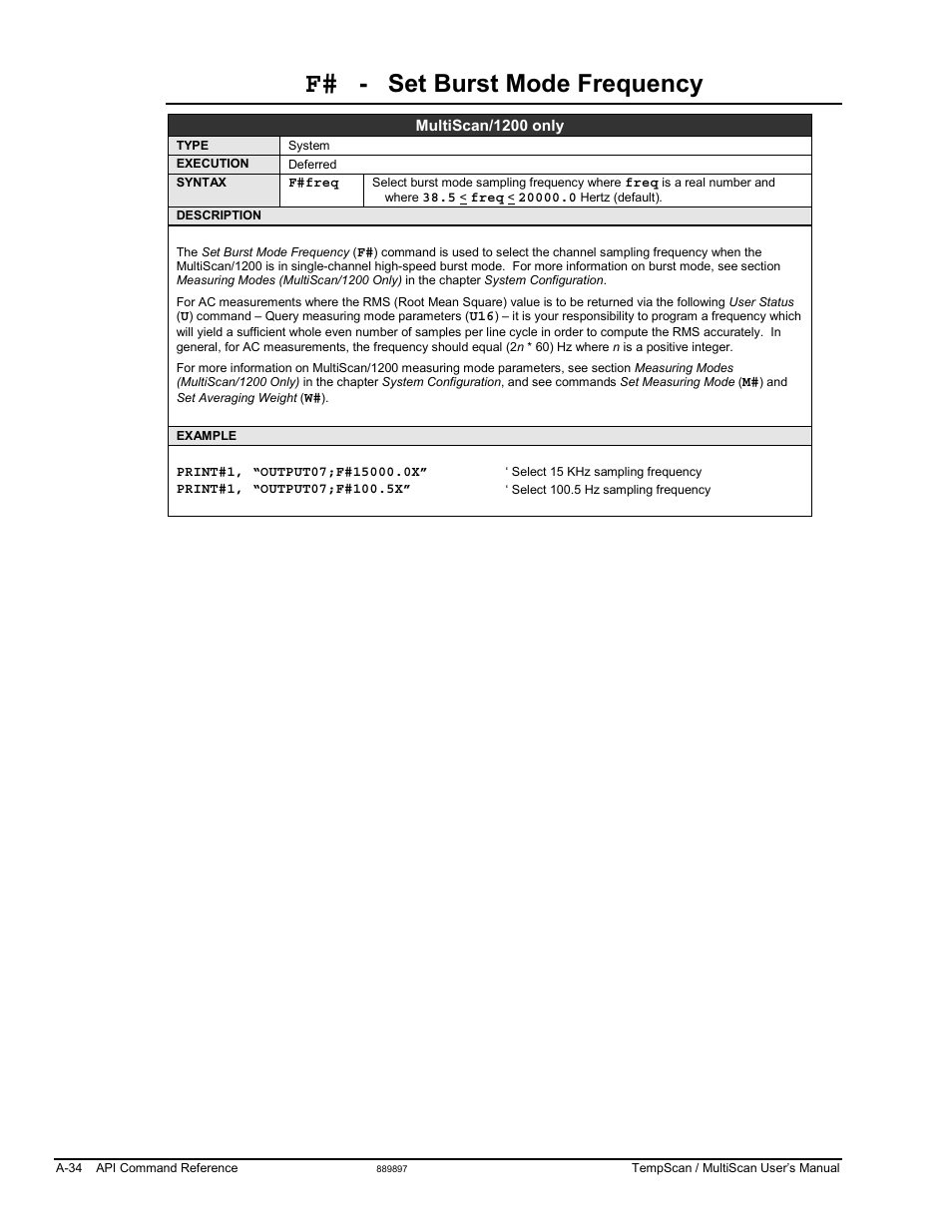Set burst mode frequency | Measurement Computing TempScan/1100 User Manual | Page 230 / 306