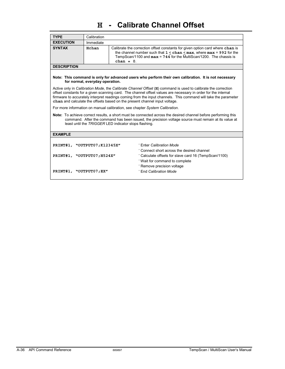 Calibrate channel offset | Measurement Computing TempScan/1100 User Manual | Page 232 / 306