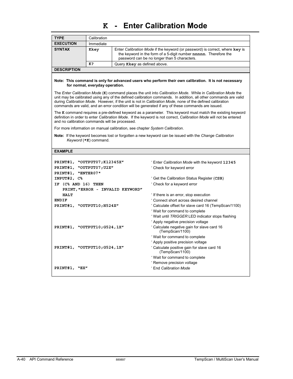 Enter calibration mode | Measurement Computing TempScan/1100 User Manual | Page 236 / 306