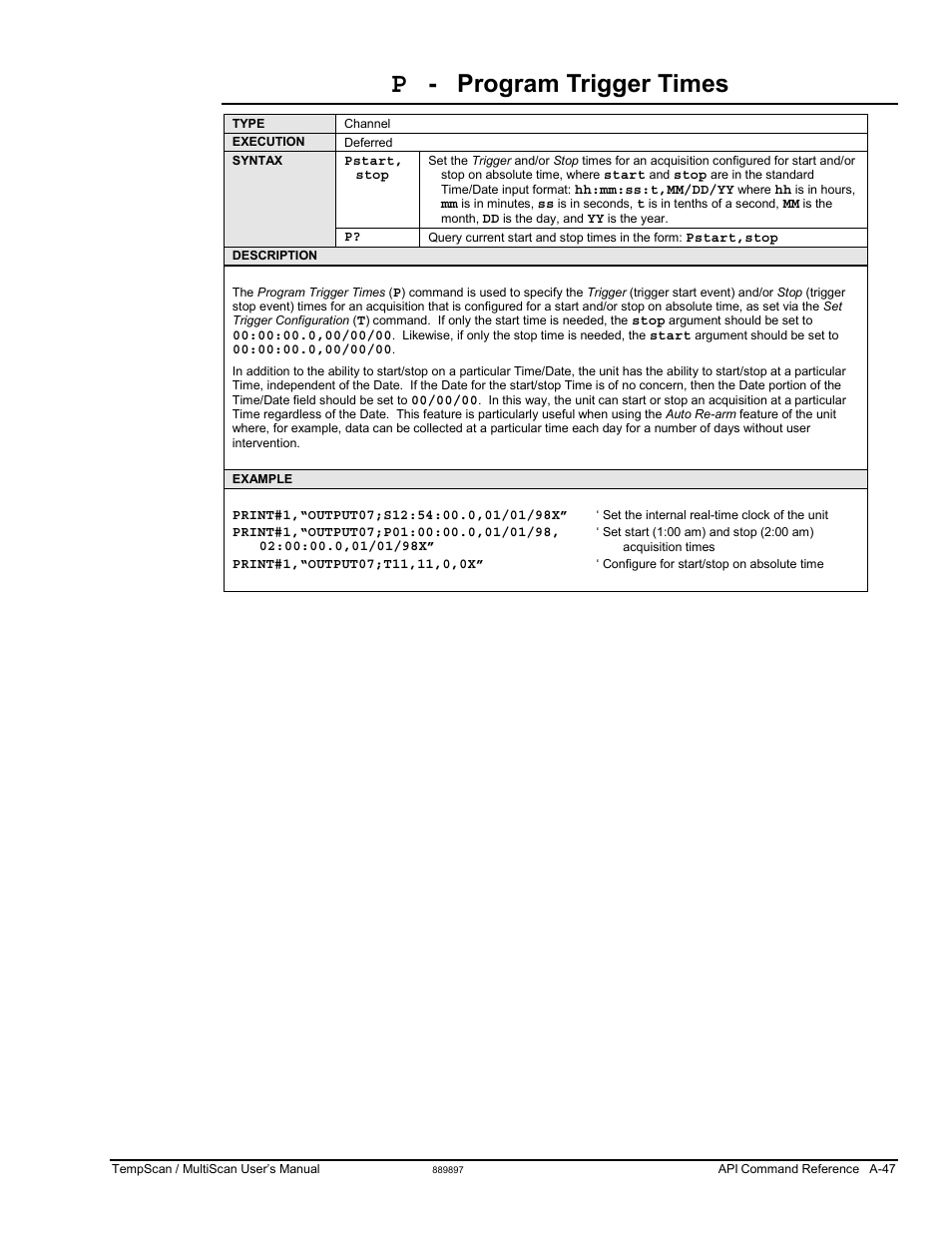 Program trigger times | Measurement Computing TempScan/1100 User Manual | Page 243 / 306