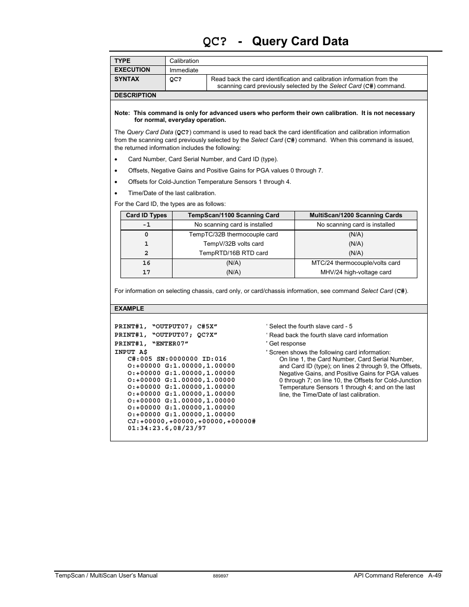 Query card data | Measurement Computing TempScan/1100 User Manual | Page 245 / 306