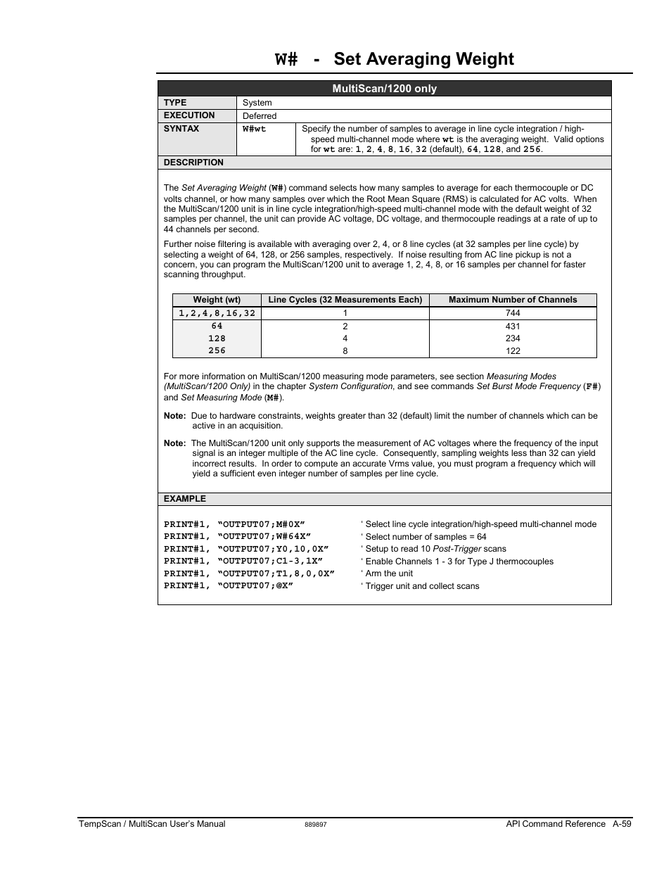 Set averaging weight | Measurement Computing TempScan/1100 User Manual | Page 255 / 306