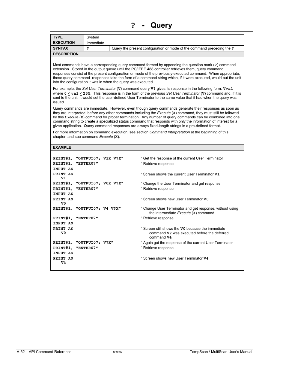 Query | Measurement Computing TempScan/1100 User Manual | Page 258 / 306