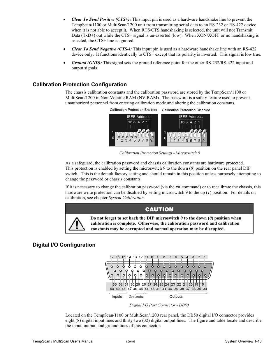 Calibration protection configuration, Digital i/o configuration, Caution | Measurement Computing TempScan/1100 User Manual | Page 27 / 306