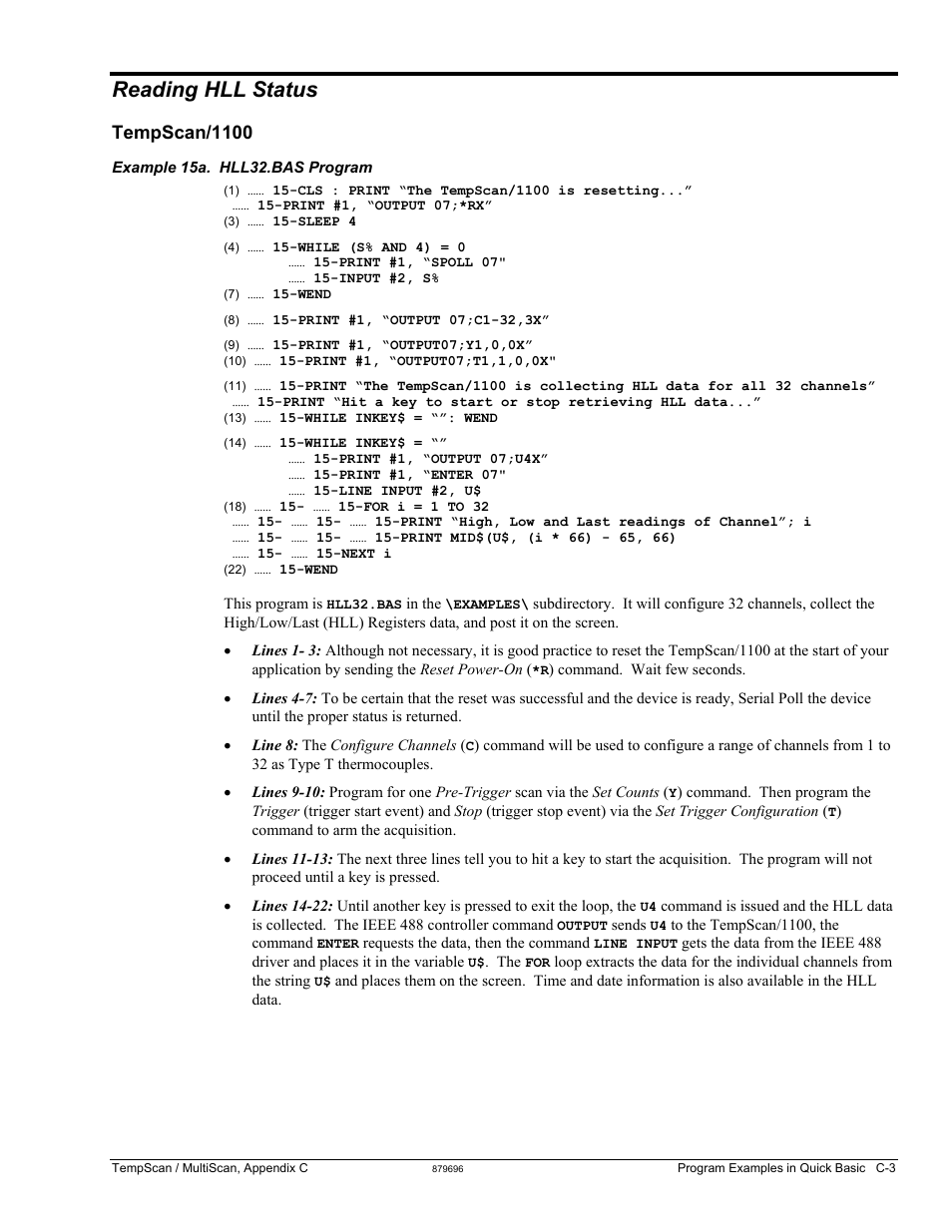 Reading hll status, Tempscan/1100, Reading hll status …… c-3 | Measurement Computing TempScan/1100 User Manual | Page 273 / 306