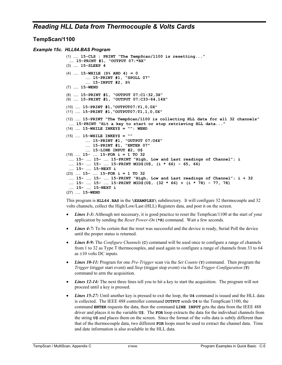 Reading hll data from thermocouple & volts cards, Tempscan/1100 | Measurement Computing TempScan/1100 User Manual | Page 275 / 306