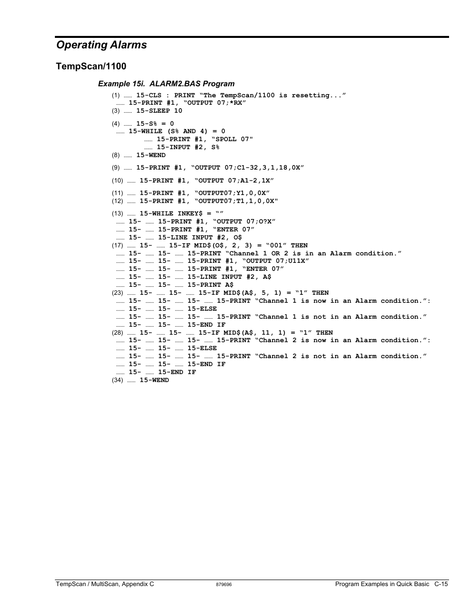 Operating alarms, Tempscan/1100, Operating alarms …… c-15 | Measurement Computing TempScan/1100 User Manual | Page 285 / 306