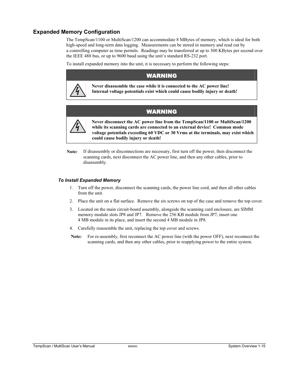Scanning card & channel expansion, Warning | Measurement Computing TempScan/1100 User Manual | Page 29 / 306
