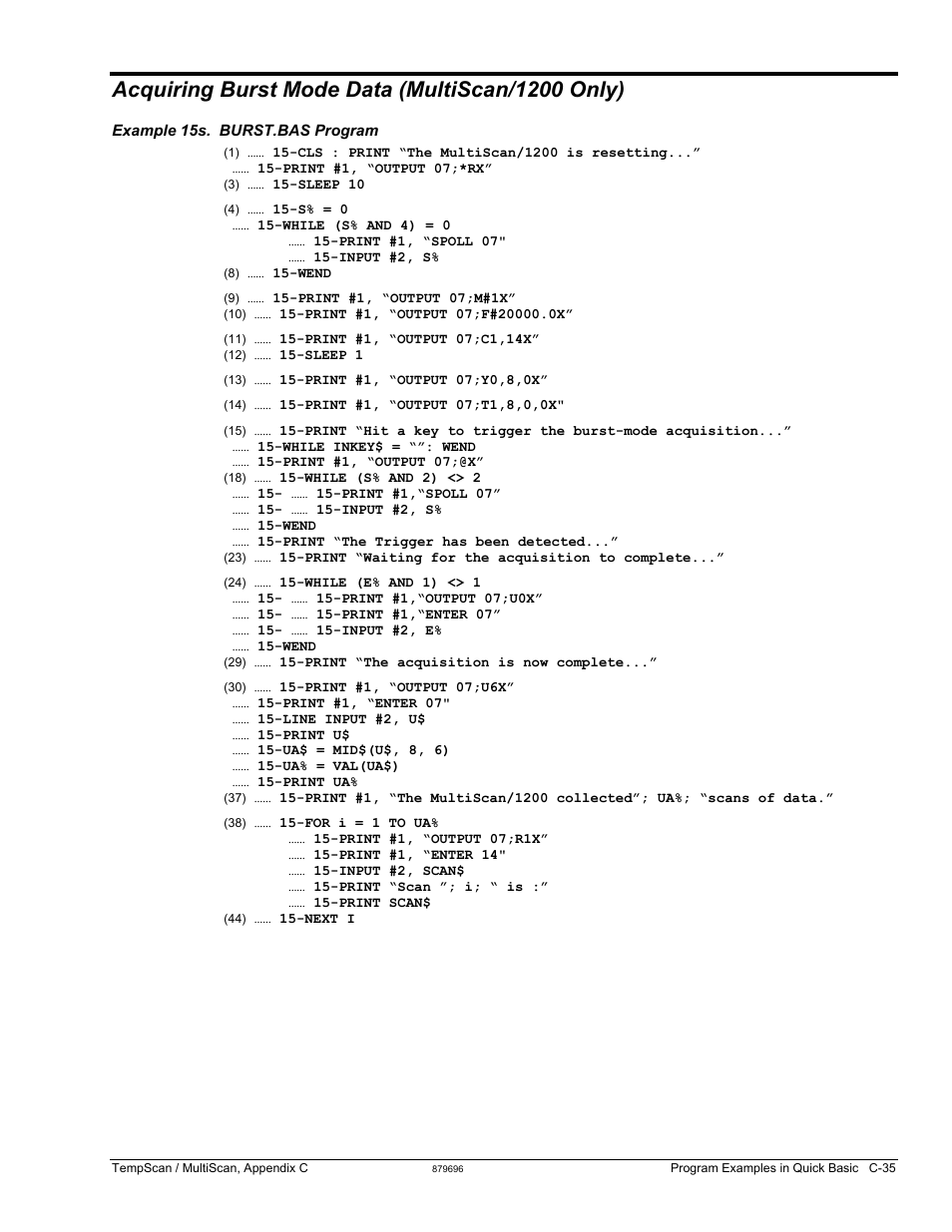 Acquiring burst mode data (multiscan/1200 only) | Measurement Computing TempScan/1100 User Manual | Page 305 / 306