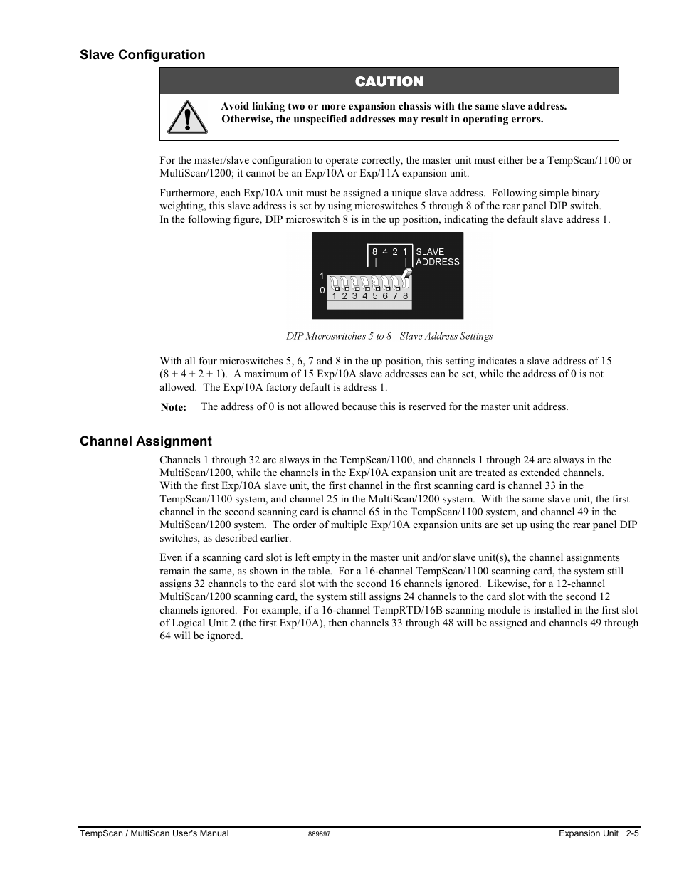 Slave configuration, Channel assignment | Measurement Computing TempScan/1100 User Manual | Page 41 / 306