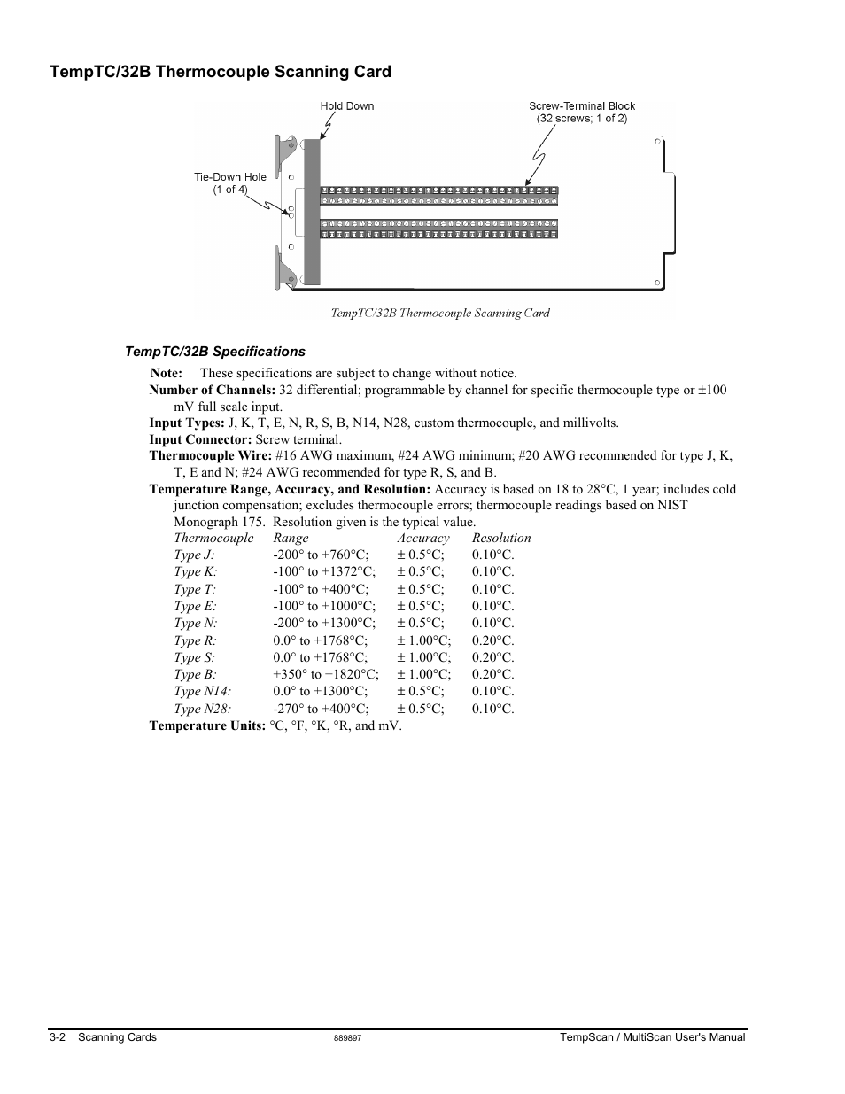Temptc/32b thermocouple scanning card | Measurement Computing TempScan/1100 User Manual | Page 50 / 306