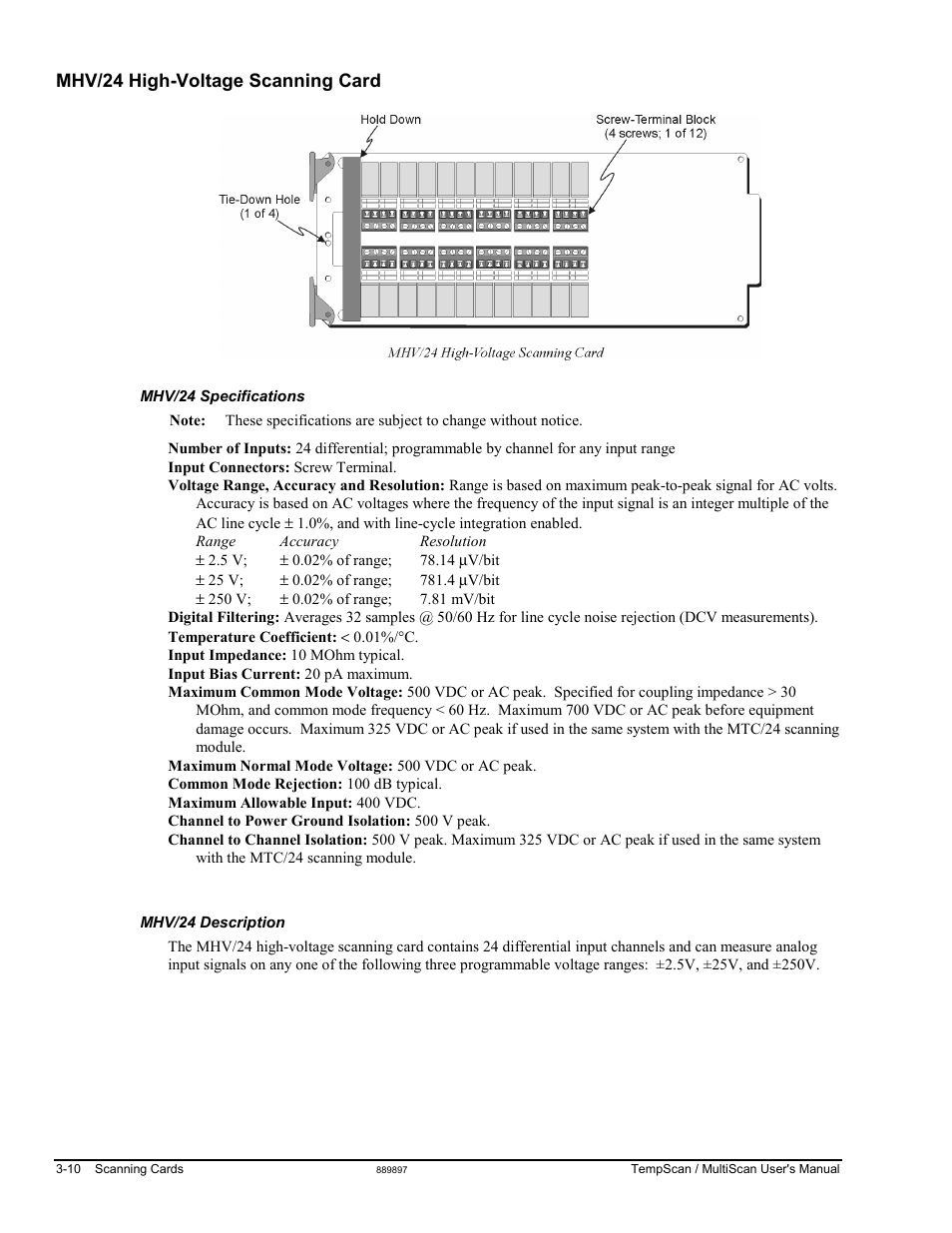 Mhv/24 high-voltage scanning card | Measurement Computing TempScan/1100 User Manual | Page 58 / 306