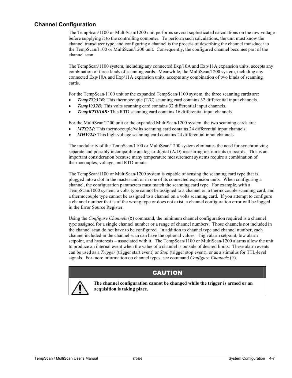 Channel configuration, Caution | Measurement Computing TempScan/1100 User Manual | Page 65 / 306