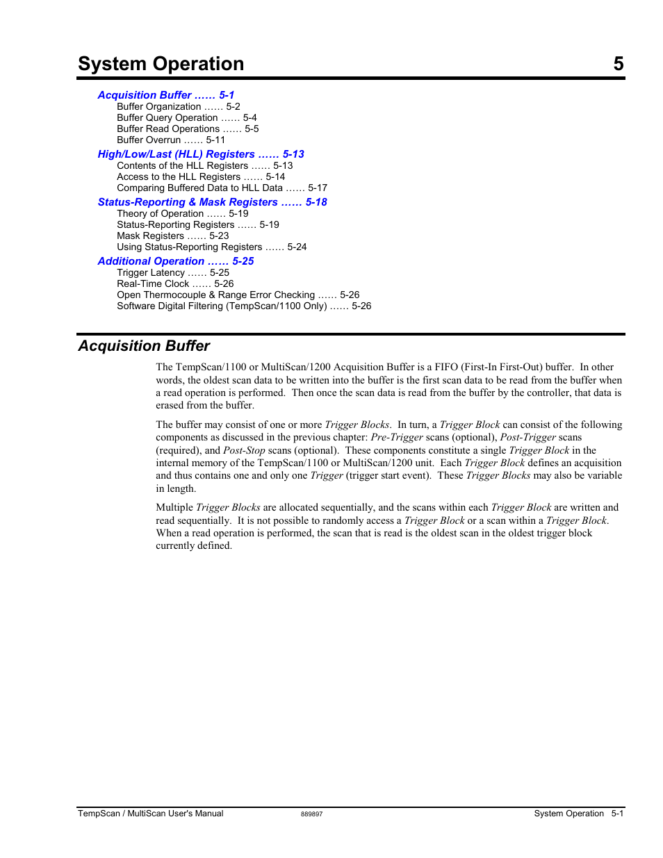 Ch 5 - system operation, Acquisition buffer, System operation 5 | Measurement Computing TempScan/1100 User Manual | Page 91 / 306