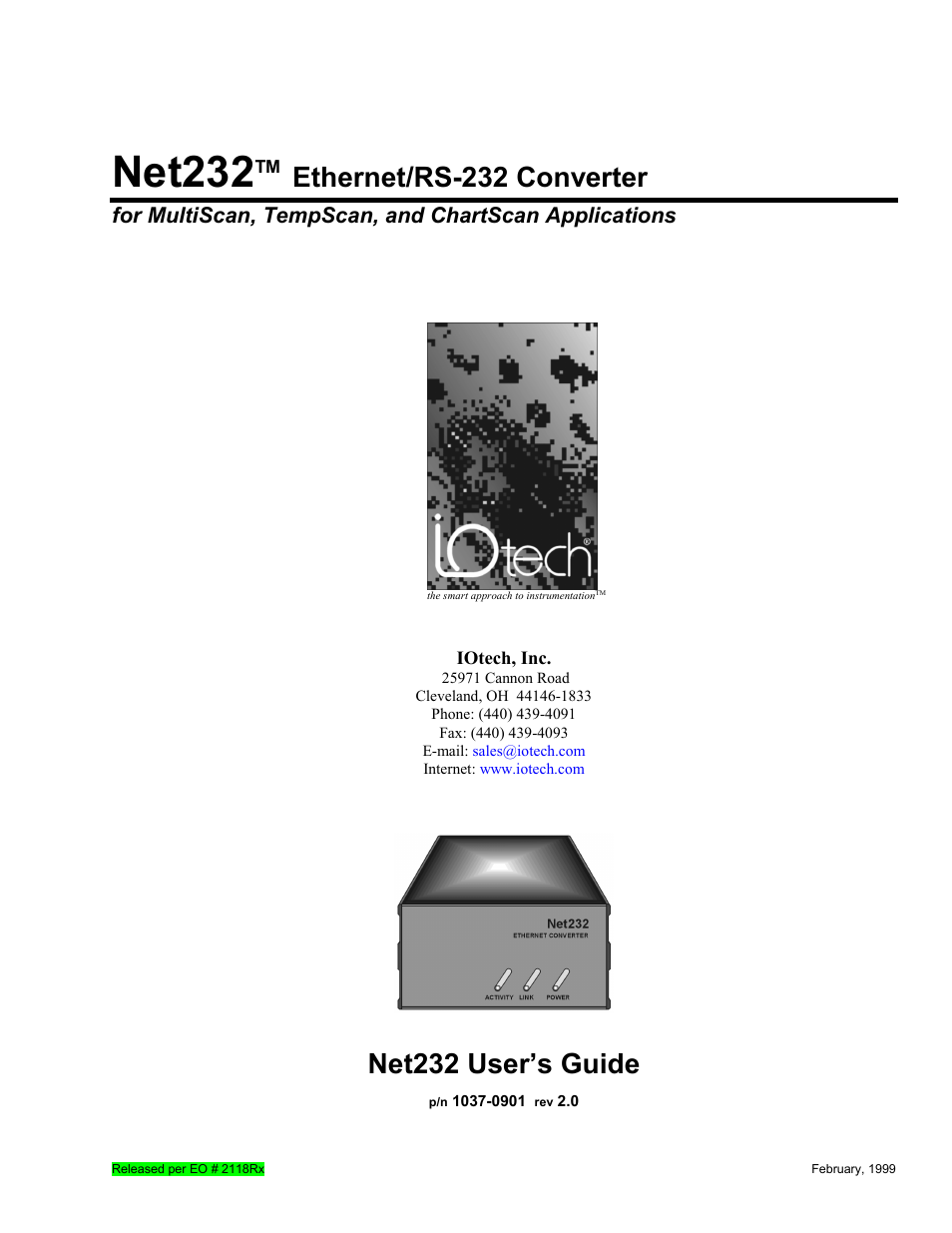 Measurement Computing Net232 User Manual | 16 pages
