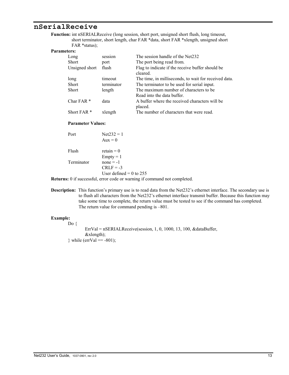 Nserialreceive | Measurement Computing Net232 User Manual | Page 13 / 16