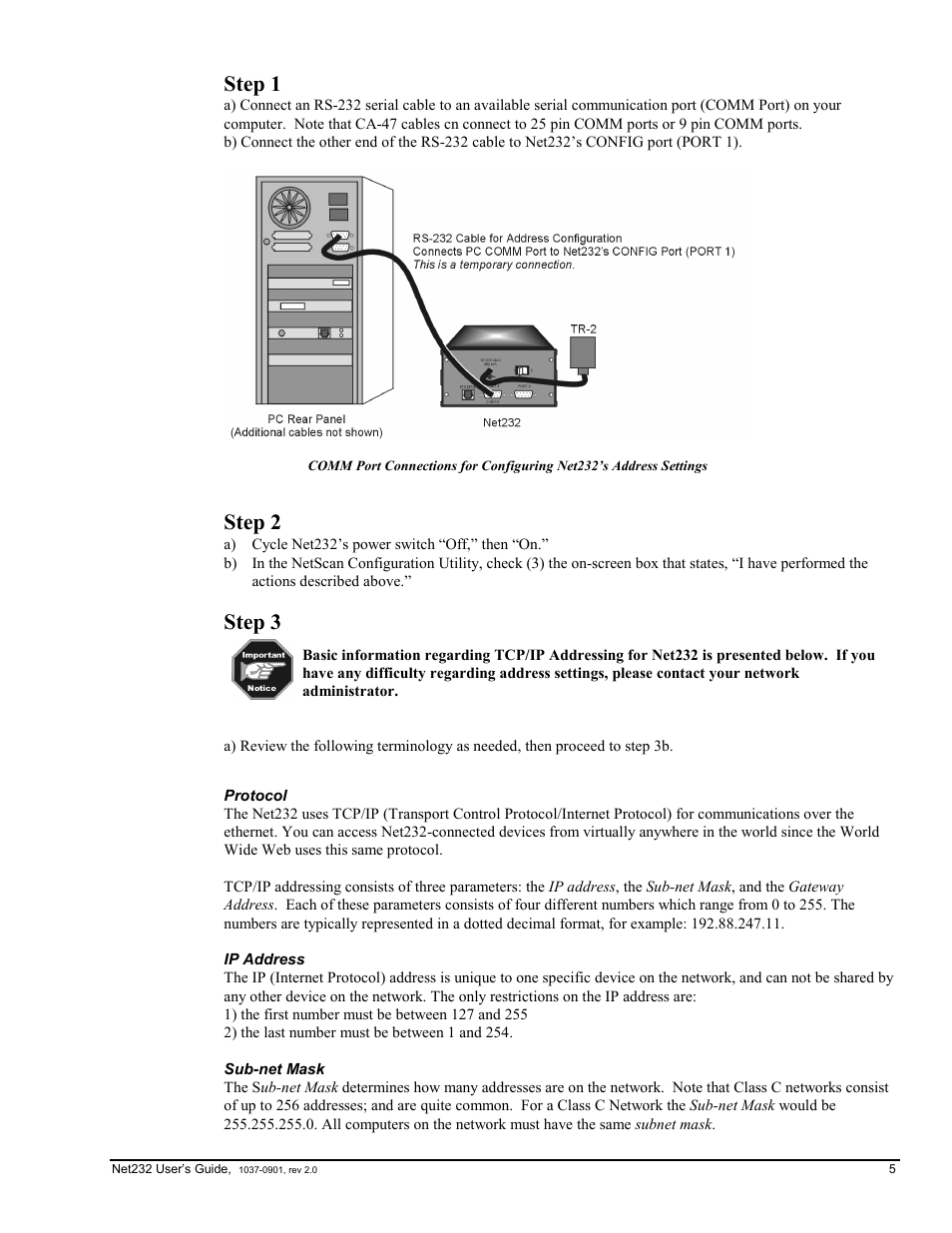 Step 1, Step 2, Step 3 | Measurement Computing Net232 User Manual | Page 5 / 16