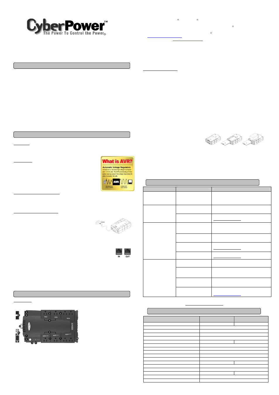 CyberPower Systems CP800AVR / BF800 User Manual | 2 pages