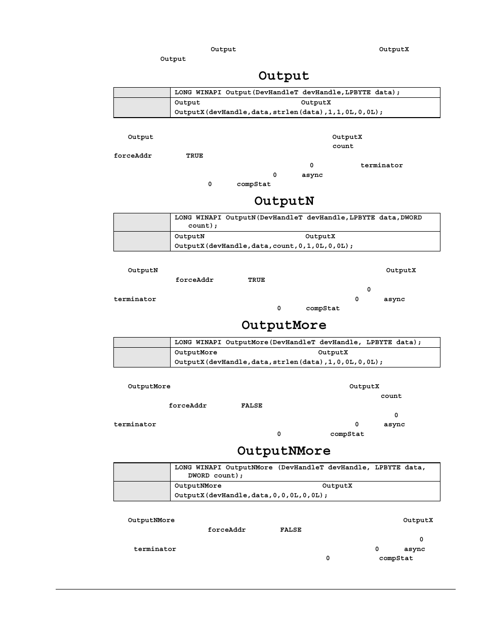 Output, Outputn, Outputmore | Outputnmore | Measurement Computing Personal488 rev.3.0 User Manual | Page 107 / 150
