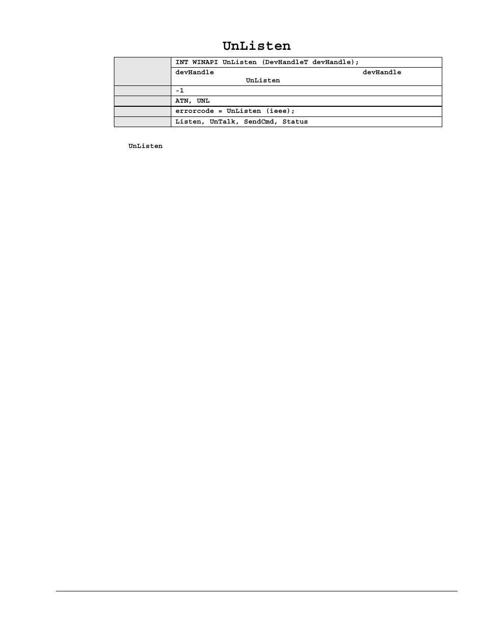 Unlisten | Measurement Computing Personal488 rev.3.0 User Manual | Page 130 / 150