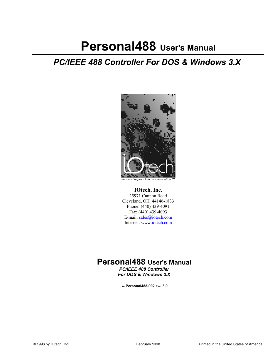 Measurement Computing Personal488 rev.3.0 For DOS & Windows 3.Xi User Manual | 400 pages