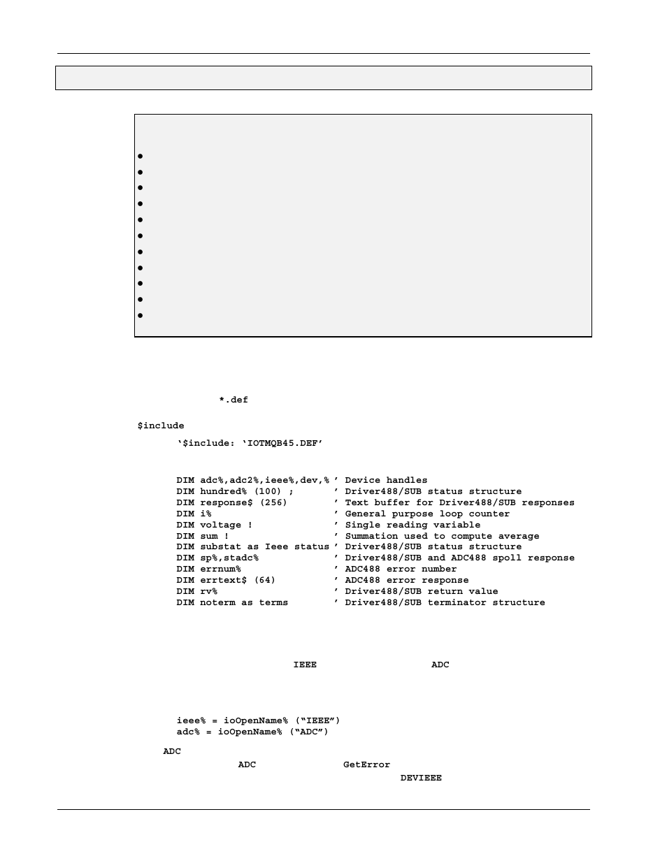 Quickbasic, 9f. quickbasic, Accessing from a quickbasic program | Establishing communications, Topics | Measurement Computing Personal488 rev.3.0 For DOS & Windows 3.Xi User Manual | Page 175 / 400