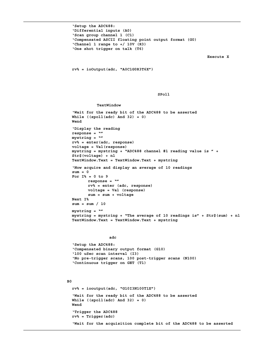 Basic data acquisition, Block data acquisition | Measurement Computing Personal488 rev.3.0 For DOS & Windows 3.Xi User Manual | Page 255 / 400