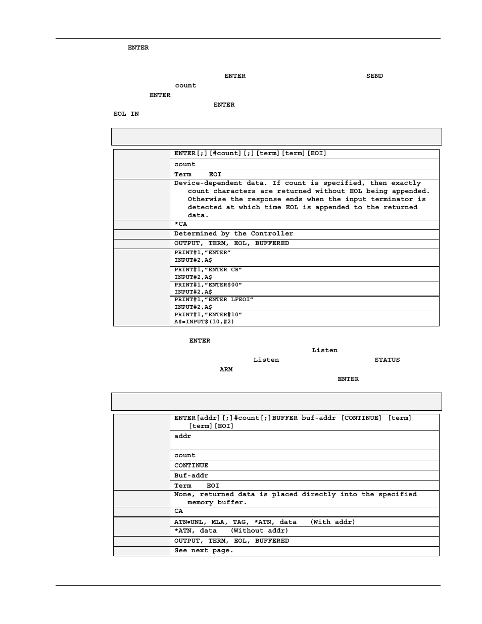 Enter (peripheral mode), Enter #count buffer (controller mode) | Measurement Computing Personal488 rev.3.0 For DOS & Windows 3.Xi User Manual | Page 304 / 400