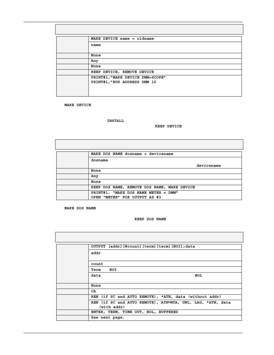 Make device, Make dos name, Output (controller mode) | Measurement Computing Personal488 rev.3.0 For DOS & Windows 3.Xi User Manual | Page 313 / 400
