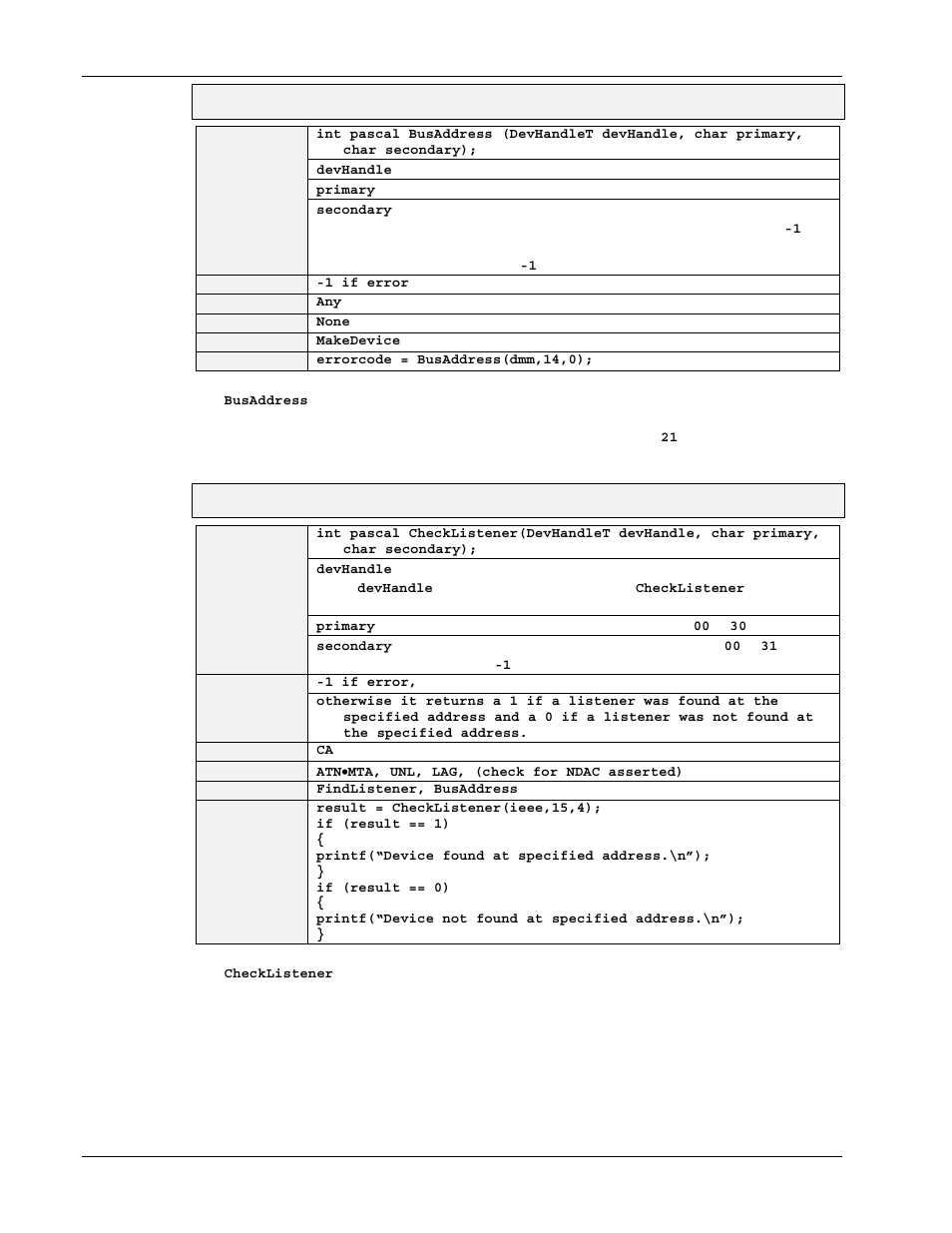 Busaddress, Checklistener | Measurement Computing Personal488 rev.3.0 For DOS & Windows 3.Xi User Manual | Page 331 / 400