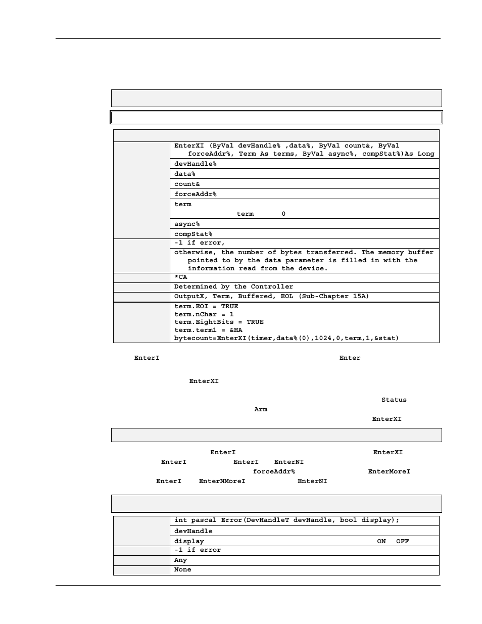 Enteri (peripheral mode), Error | Measurement Computing Personal488 rev.3.0 For DOS & Windows 3.Xi User Manual | Page 340 / 400
