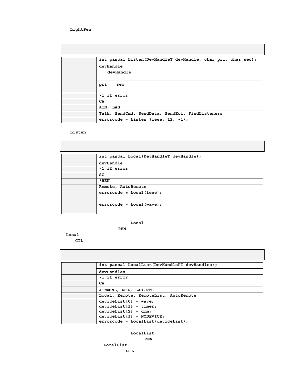 Listen, Local, Locallist | Measurement Computing Personal488 rev.3.0 For DOS & Windows 3.Xi User Manual | Page 345 / 400