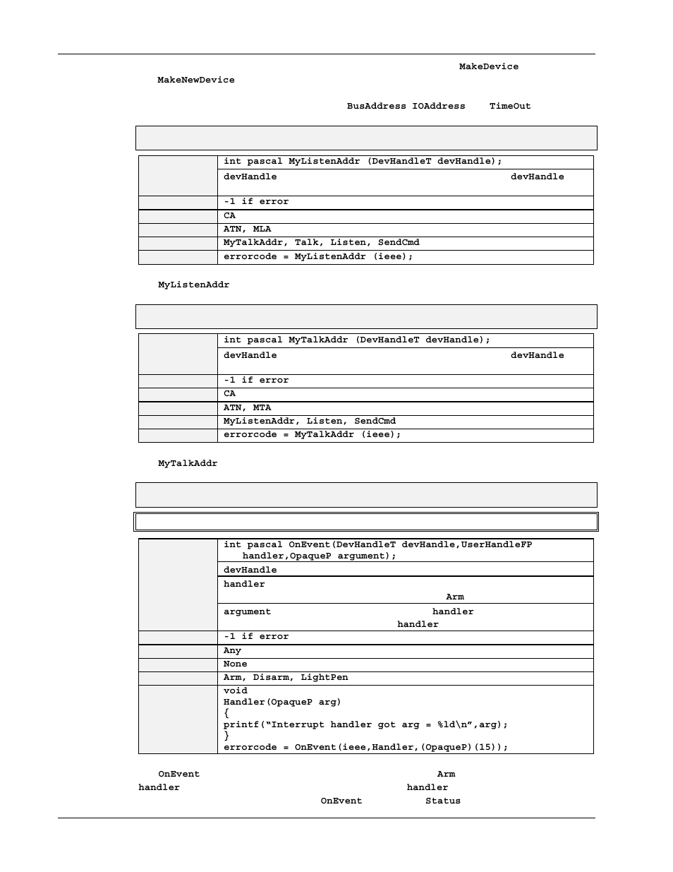 Mylistenaddr, Mytalkaddr, Onevent | Measurement Computing Personal488 rev.3.0 For DOS & Windows 3.Xi User Manual | Page 347 / 400