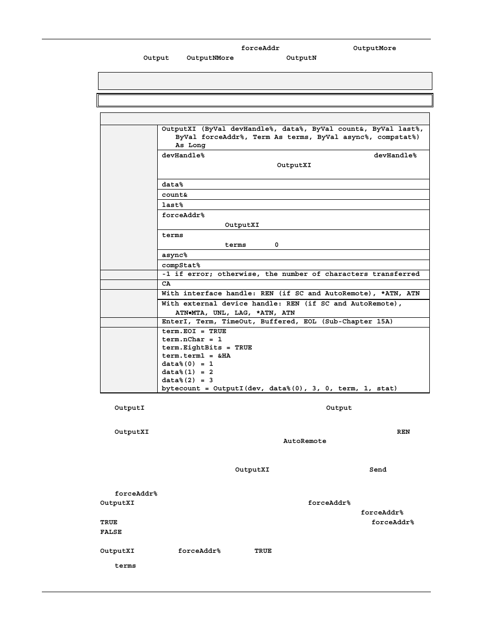 Outputi (controller mode) | Measurement Computing Personal488 rev.3.0 For DOS & Windows 3.Xi User Manual | Page 353 / 400