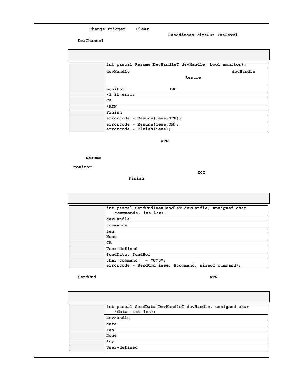 Resume, Sendcmd, Senddata | Measurement Computing Personal488 rev.3.0 For DOS & Windows 3.Xi User Manual | Page 360 / 400