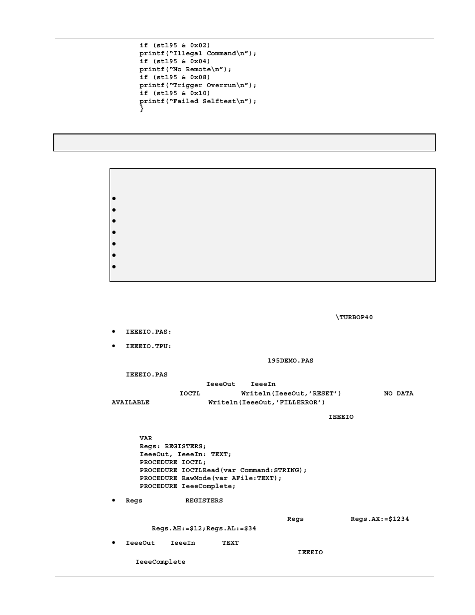 Turbo pascal, 8i. turbo pascal, Use of character command language | Topics | Measurement Computing Personal488 rev.3.0 For DOS & Windows 3.Xi User Manual | Page 98 / 400