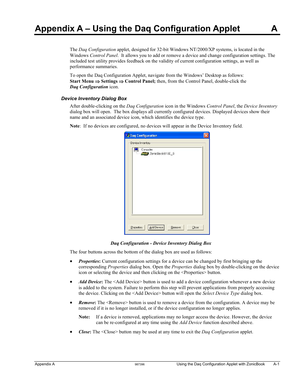 Appendix a – using the daq configuration applet, Appendix a – using the daq configuration applet a | Measurement Computing ZonicBook 618E rev.3.4 User Manual | Page 101 / 122