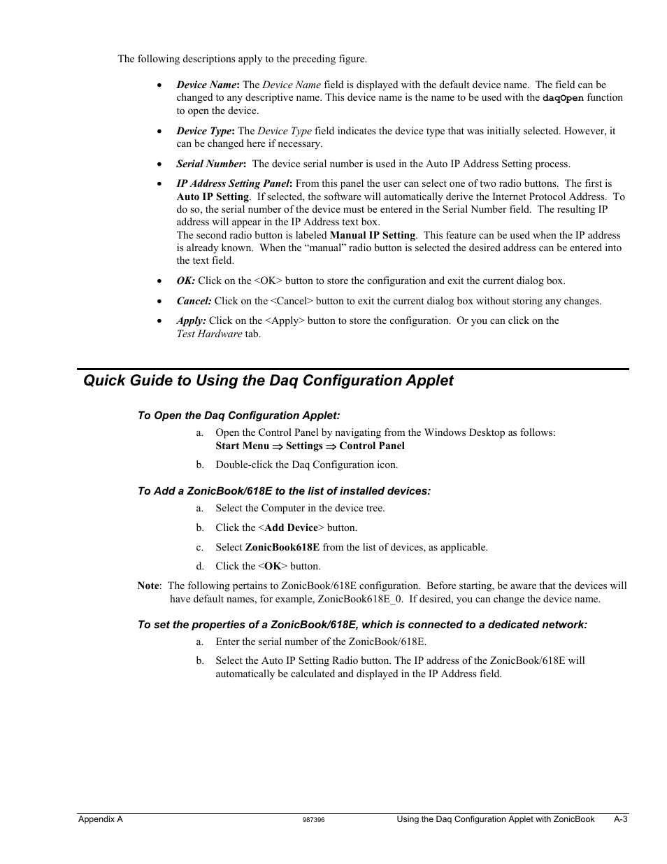 Quick guide to using the daq configuration applet | Measurement Computing ZonicBook 618E rev.3.4 User Manual | Page 103 / 122