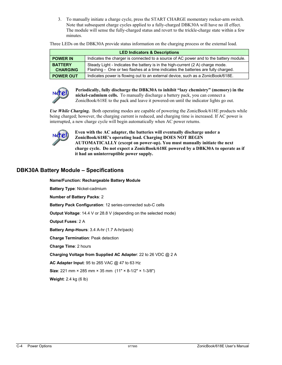 Dbk30a battery module – specifications | Measurement Computing ZonicBook 618E rev.3.4 User Manual | Page 112 / 122