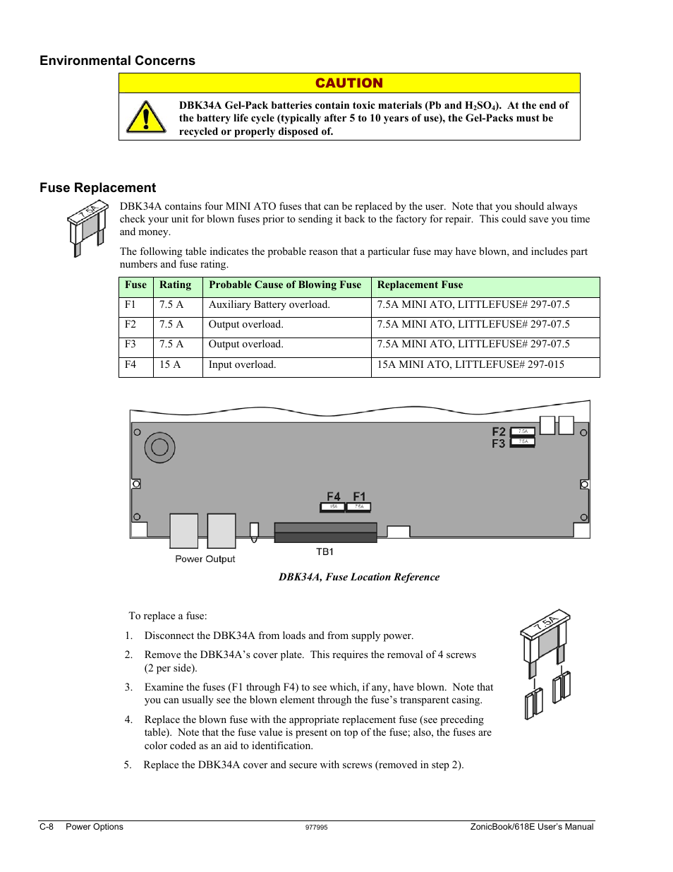 Environmental concerns caution, Fuse replacement | Measurement Computing ZonicBook 618E rev.3.4 User Manual | Page 116 / 122