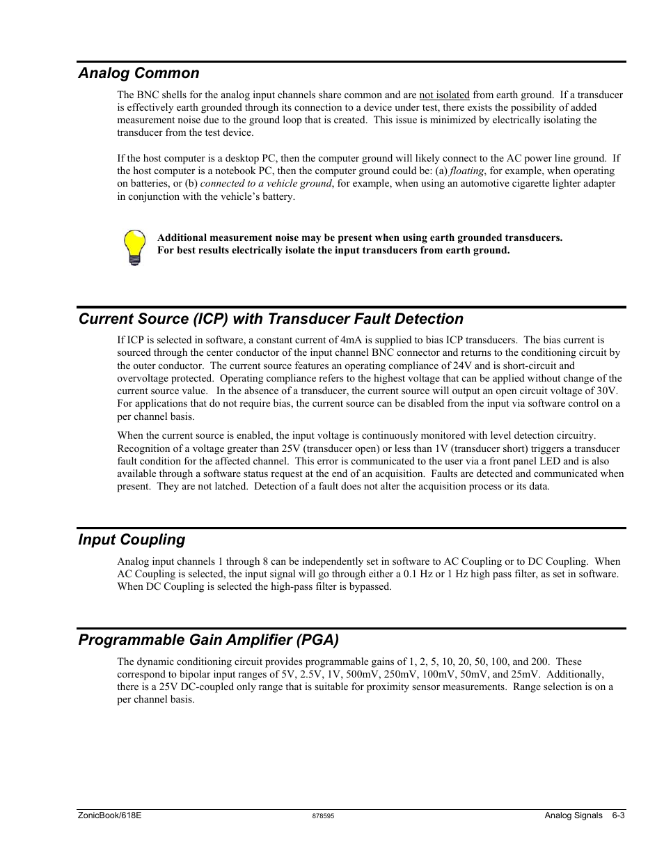Analog common, Input coupling, Programmable gain amplifier (pga) | Measurement Computing ZonicBook 618E rev.3.4 User Manual | Page 51 / 122